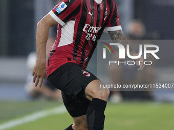 Christian Pulisic of AC Milan is in action during the Serie A match between Lazio and Milan at Stadio Olimpico in Rome, Italy, on August 31,...