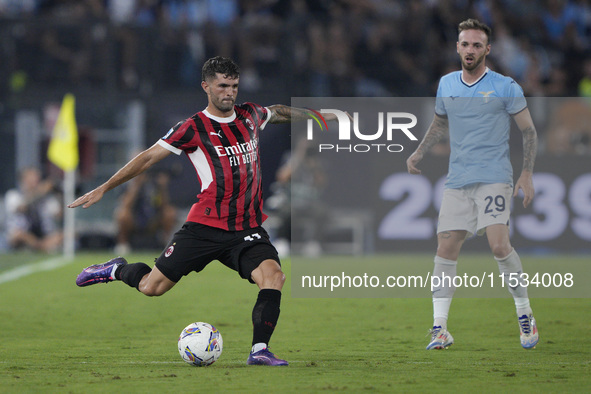 Christian Pulisic of AC Milan is in action during the Serie A match between Lazio and Milan at Stadio Olimpico in Rome, Italy, on August 31,...