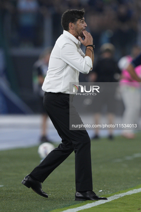 Paulo Fonseca, head coach of AC Milan, during the Serie A match between Lazio and Milan at Stadio Olimpico in Rome, Italy, on August 31, 202...