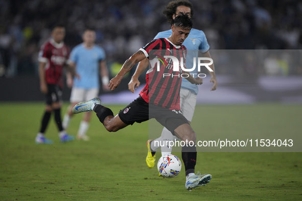 Tijjani Reijnders of AC Milan is in action during the Serie A match between Lazio and Milan at Stadio Olimpico in Rome, Italy, on August 31,...