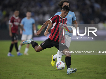 Tijjani Reijnders of AC Milan is in action during the Serie A match between Lazio and Milan at Stadio Olimpico in Rome, Italy, on August 31,...