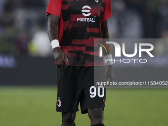 Tammy Abraham of AC Milan warms up during the Serie A match between Lazio and Milan at Stadio Olimpico in Rome, Italy, on August 31, 2024. (