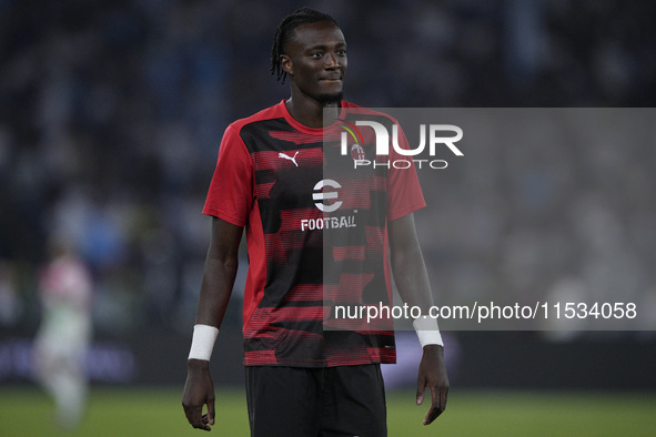 Tammy Abraham of AC Milan warms up during the Serie A match between Lazio and Milan at Stadio Olimpico in Rome, Italy, on August 31, 2024. 