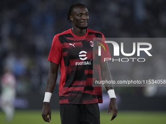 Tammy Abraham of AC Milan warms up during the Serie A match between Lazio and Milan at Stadio Olimpico in Rome, Italy, on August 31, 2024. (