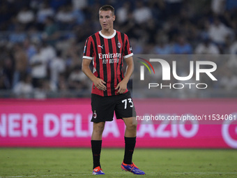 Francesco Camarda of AC Milan during the Serie match between Lazio and Milan at Stadio Olimpico in Rome, Italy, on August 31, 2024. (