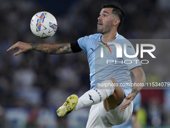 Alessio Romagnoli of S.S. Lazio is in action during the Serie match between Lazio and Milan at Stadio Olimpico in Rome, Italy, on August 31,...