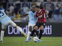 Noah Okafor of AC Milan is in action during the Serie A match between Lazio and Milan at Stadio Olimpico in Rome, Italy, on August 31, 2024....