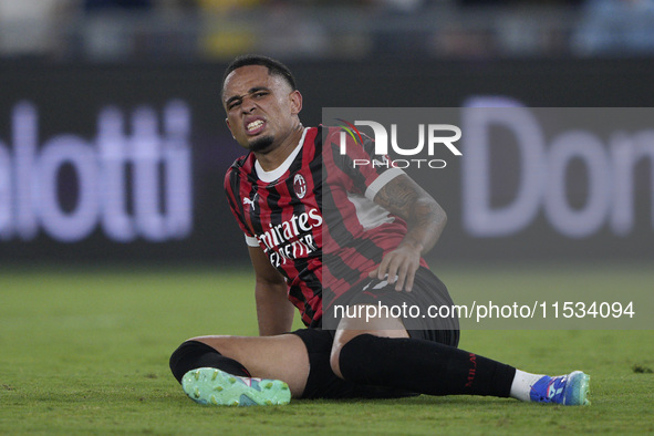 Noah Okafor of AC Milan during the Serie A match between Lazio and Milan at Stadio Olimpico in Rome, Italy, on August 31, 2024. 