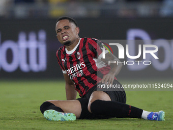 Noah Okafor of AC Milan during the Serie A match between Lazio and Milan at Stadio Olimpico in Rome, Italy, on August 31, 2024. (