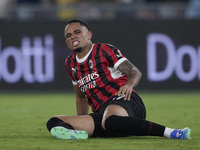 Noah Okafor of AC Milan during the Serie A match between Lazio and Milan at Stadio Olimpico in Rome, Italy, on August 31, 2024. (