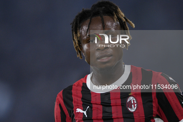 Samuel Chukwueze of AC Milan looks on during the Serie A match between Lazio and Milan at Stadio Olimpico in Rome, Italy, on August 31, 2024...