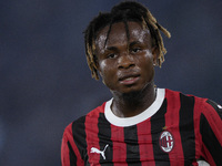 Samuel Chukwueze of AC Milan looks on during the Serie A match between Lazio and Milan at Stadio Olimpico in Rome, Italy, on August 31, 2024...