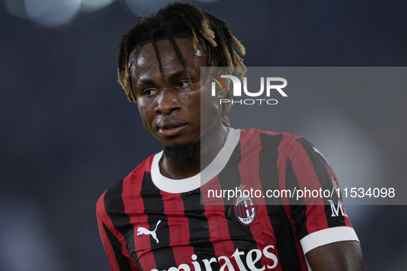 Samuel Chukwueze of AC Milan looks on during the Serie A match between Lazio and Milan at Stadio Olimpico in Rome, Italy, on August 31, 2024...