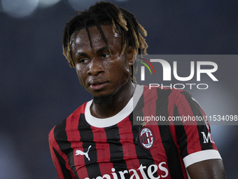 Samuel Chukwueze of AC Milan looks on during the Serie A match between Lazio and Milan at Stadio Olimpico in Rome, Italy, on August 31, 2024...