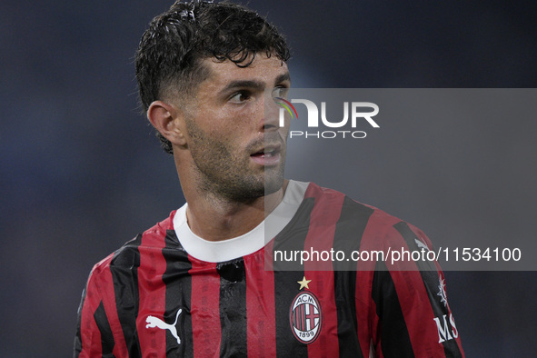 Christian Pulisic of AC Milan looks on during the Serie A match between Lazio and Milan at Stadio Olimpico in Rome, Italy, on August 31, 202...