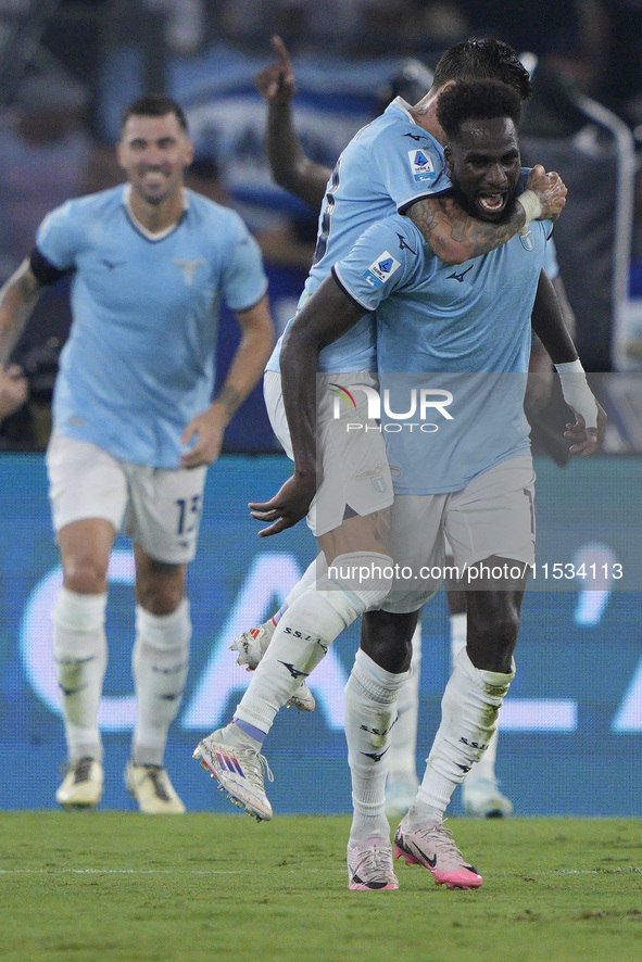 Boulaye Dia of S.S. Lazio celebrates after scoring a goal during the Serie A match between Lazio and Milan at Stadio Olimpico in Rome, Italy...