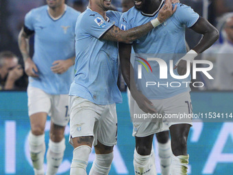 Boulaye Dia of S.S. Lazio celebrates after scoring a goal during the Serie A match between Lazio and Milan at Stadio Olimpico in Rome, Italy...