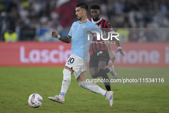 Mattia Zaccagni of S.S. Lazio is in action during the Serie A match between Lazio and Milan at Stadio Olimpico in Rome, Italy, on August 31,...