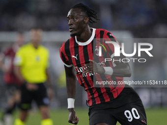 Tammy Abraham of AC Milan is in action during the Serie match between Lazio and Milan at Stadio Olimpico in Rome, Italy, on August 31, 2024....