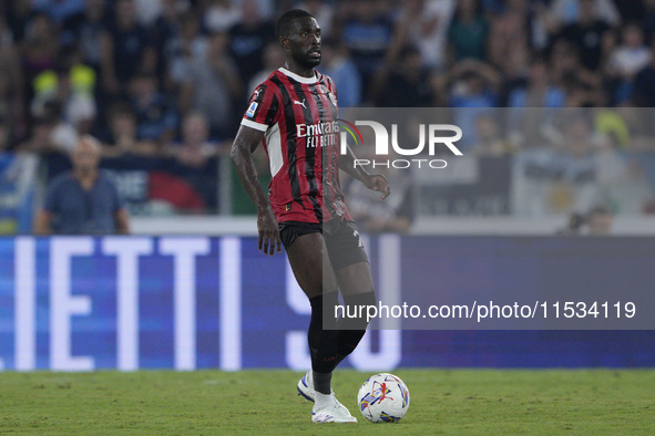 Fikayo Tomori of AC Milan is in action during the Serie A match between Lazio and Milan at Stadio Olimpico in Rome, Italy, on August 31, 202...