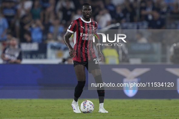 Fikayo Tomori of AC Milan is in action during the Serie A match between Lazio and Milan at Stadio Olimpico in Rome, Italy, on August 31, 202...