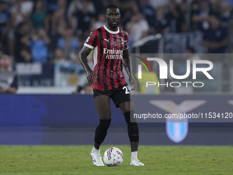 Fikayo Tomori of AC Milan is in action during the Serie A match between Lazio and Milan at Stadio Olimpico in Rome, Italy, on August 31, 202...