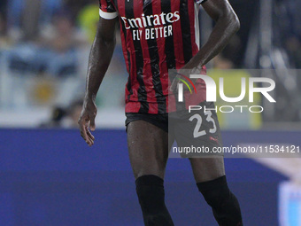 Fikayo Tomori of AC Milan is in action during the Serie A match between Lazio and Milan at Stadio Olimpico in Rome, Italy, on August 31, 202...