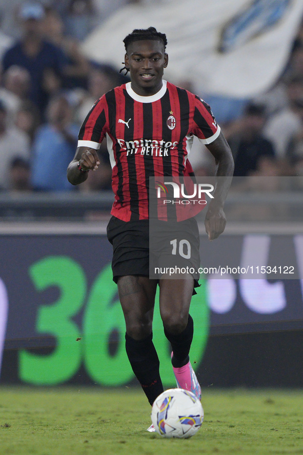 Rafael Leao of AC Milan is in action during the Serie A match between Lazio and Milan at Stadio Olimpico in Rome, Italy, on August 31, 2024....