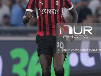 Rafael Leao of AC Milan is in action during the Serie A match between Lazio and Milan at Stadio Olimpico in Rome, Italy, on August 31, 2024....