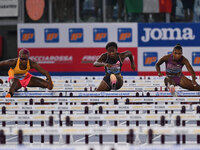 Devynne Charlton (BAH), Cyrena Samba-Mayela (FRA), and Janieve Russell (JAM) compete in the 100m Hurdles Women and the 400m Hurdles Women du...