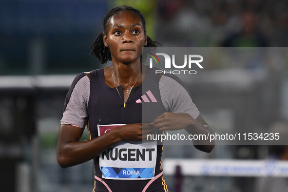 Ackera Nugent (JAM) competes in the 100m hurdles for women during the IAAF Wanda Diamond League: Golden Gala Pietro Mennea at Olympic Stadiu...