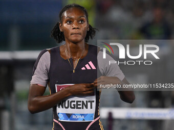 Ackera Nugent (JAM) competes in the 100m hurdles for women during the IAAF Wanda Diamond League: Golden Gala Pietro Mennea at Olympic Stadiu...