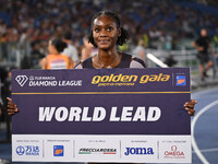 Ackera Nugent (JAM) competes in the 100m hurdles for women during the IAAF Wanda Diamond League: Golden Gala Pietro Mennea at Olympic Stadiu...