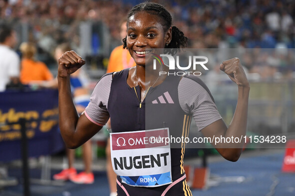 Ackera Nugent (JAM) competes in the 100m hurdles for women during the IAAF Wanda Diamond League: Golden Gala Pietro Mennea at Olympic Stadiu...