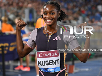 Ackera Nugent (JAM) competes in the 100m hurdles for women during the IAAF Wanda Diamond League: Golden Gala Pietro Mennea at Olympic Stadiu...