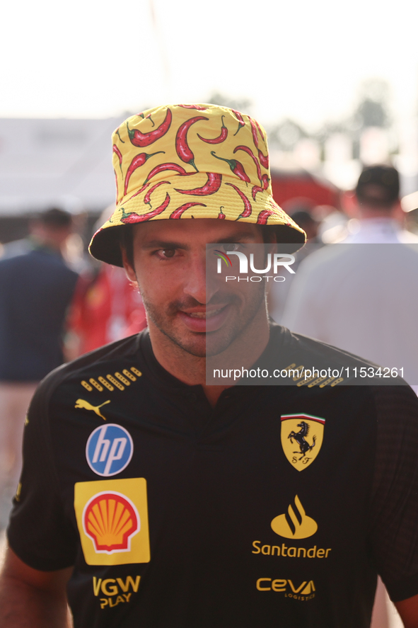 Carlos Sainz of Ferrari before the Formula 1 Italian Grand Prix at Autodromo Nazionale di Monza in Monza, Italy on September 1, 2024. 