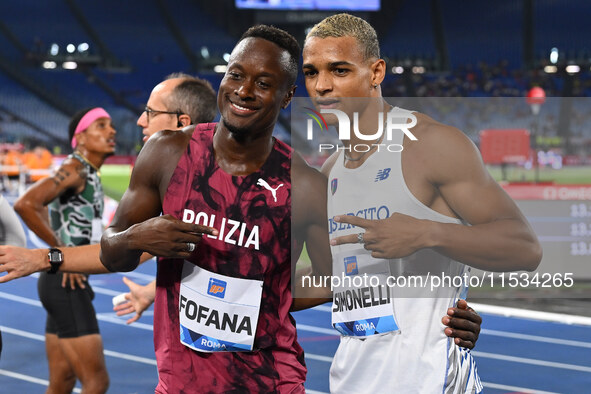 Hassane FOFANA (ITA) and Lorenzo Ndele SIMONELLI (ITA) during the IAAF Wanda Diamond League: Golden Gala Pietro Mennea at Olympic Stadium in...