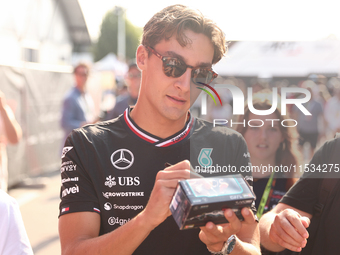 George Russell of Mercedes before the Formula 1 Italian Grand Prix at Autodromo Nazionale di Monza in Monza, Italy on September 1, 2024. (