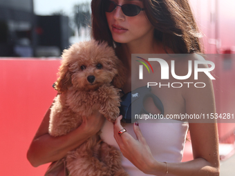 Kika Cerqueira Gomes with dog Simba before the Formula 1 Italian Grand Prix at Autodromo Nazionale di Monza in Monza, Italy on September 1,...