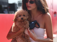 Kika Cerqueira Gomes with dog Simba before the Formula 1 Italian Grand Prix at Autodromo Nazionale di Monza in Monza, Italy on September 1,...