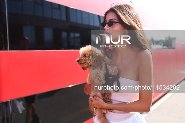 Kika Cerqueira Gomes with dog Simba before the Formula 1 Italian Grand Prix at Autodromo Nazionale di Monza in Monza, Italy on September 1,...