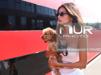 Kika Cerqueira Gomes with dog Simba before the Formula 1 Italian Grand Prix at Autodromo Nazionale di Monza in Monza, Italy on September 1,...