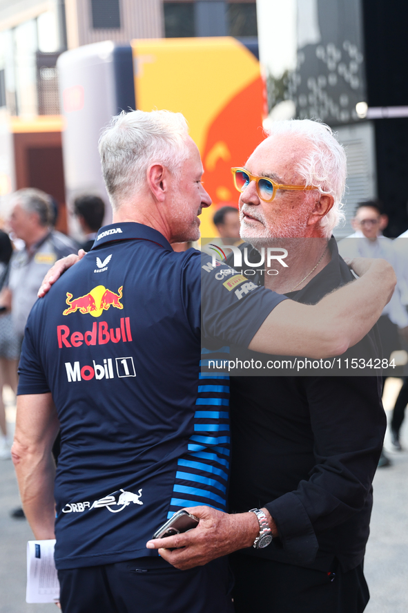 Jonathan Wheatley and Flavio Briatore before the Formula 1 Italian Grand Prix at Autodromo Nazionale di Monza in Monza, Italy on September 1...