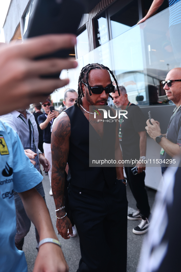 Lewis Hamilton of Mercedes before the Formula 1 Italian Grand Prix at Autodromo Nazionale di Monza in Monza, Italy on September 1, 2024. 