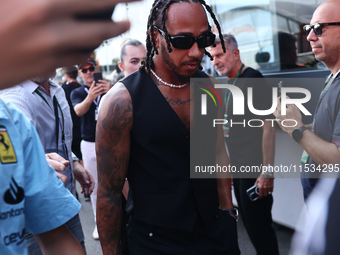 Lewis Hamilton of Mercedes before the Formula 1 Italian Grand Prix at Autodromo Nazionale di Monza in Monza, Italy on September 1, 2024. (