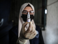 A view of a vaccine as the polio vaccination campaign covers more than 640,000 children under the age of 10 at a United Nations healthcare c...