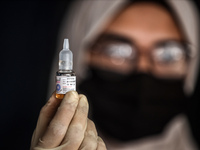 A view of a vaccine as the polio vaccination campaign covers more than 640,000 children under the age of 10 at a United Nations healthcare c...