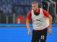 Strahinja Pavlovic of A.C. Milan during the 3rd day of the Serie A Championship between S.S. Lazio and A.C. Milan at the Olympic Stadium in...