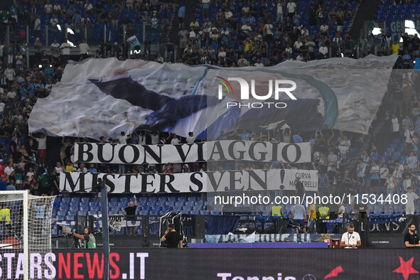 Supporters of S.S. Lazio during the 3rd day of the Serie A Championship between S.S. Lazio and A.C. Milan at the Olympic Stadium in Rome, It...