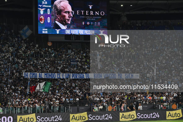 Supporters of S.S. Lazio during the 3rd day of the Serie A Championship between S.S. Lazio and A.C. Milan at the Olympic Stadium in Rome, It...